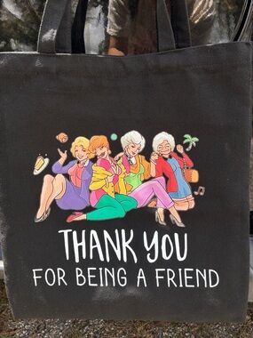 Black 'Thank You For Being A Friend' Graphic Tote Bag
